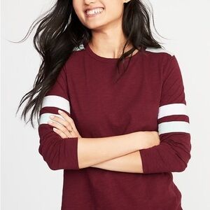 Old Navy Football Style Knit Tee Women's Burgundy Long Sleeve Top Size S…